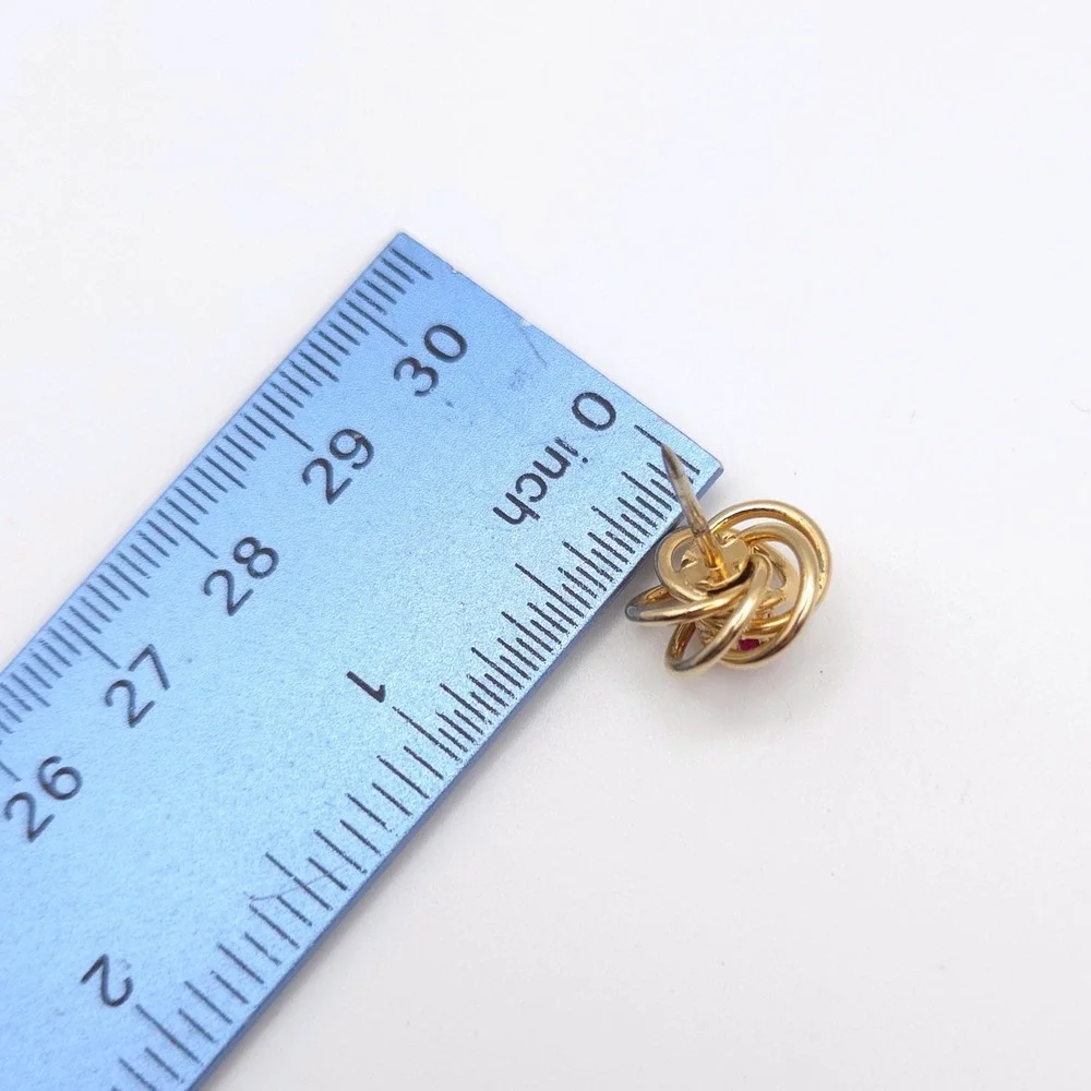 Vintage Gold Tone Knot Tie Tack Pink Stone Center‎ Chain T-Bar Accessory